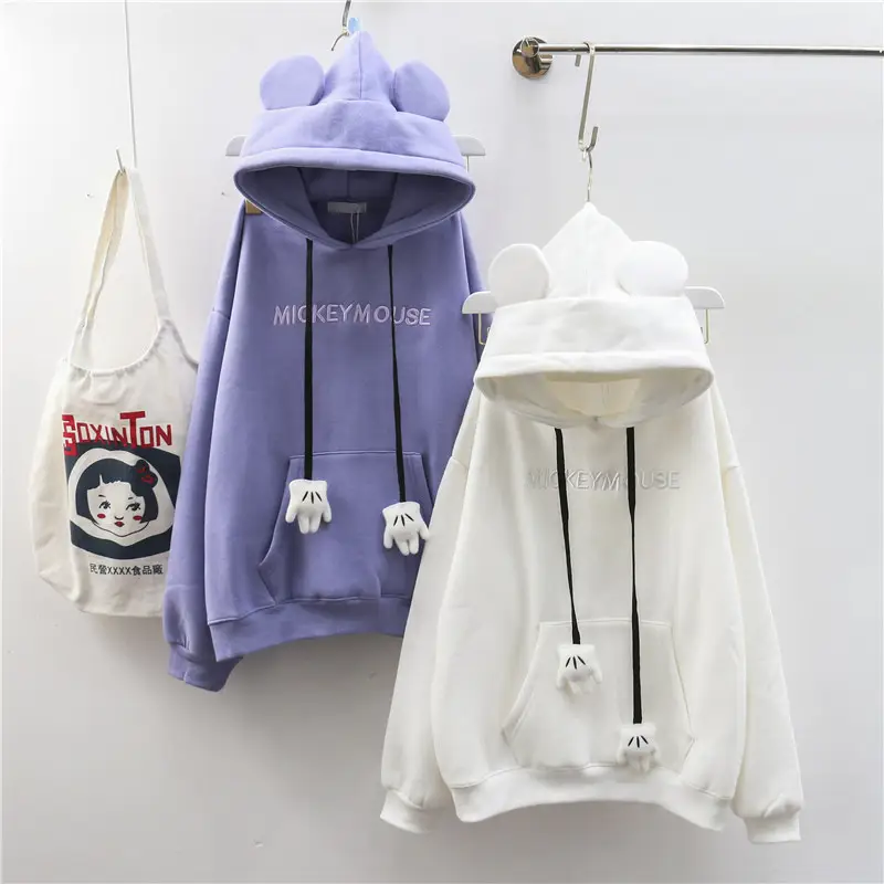 Women's White Hooded Fleece Sweatshirt Set Spring Autumn — feature 4