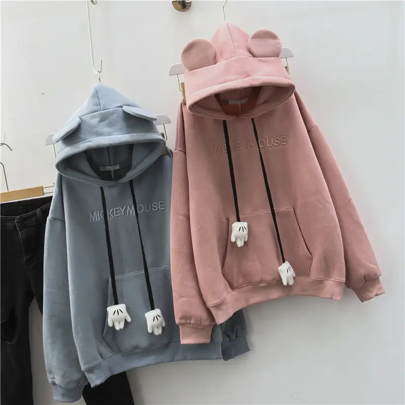 Women's White Hooded Fleece Sweatshirt Set Spring Autumn — feature 5