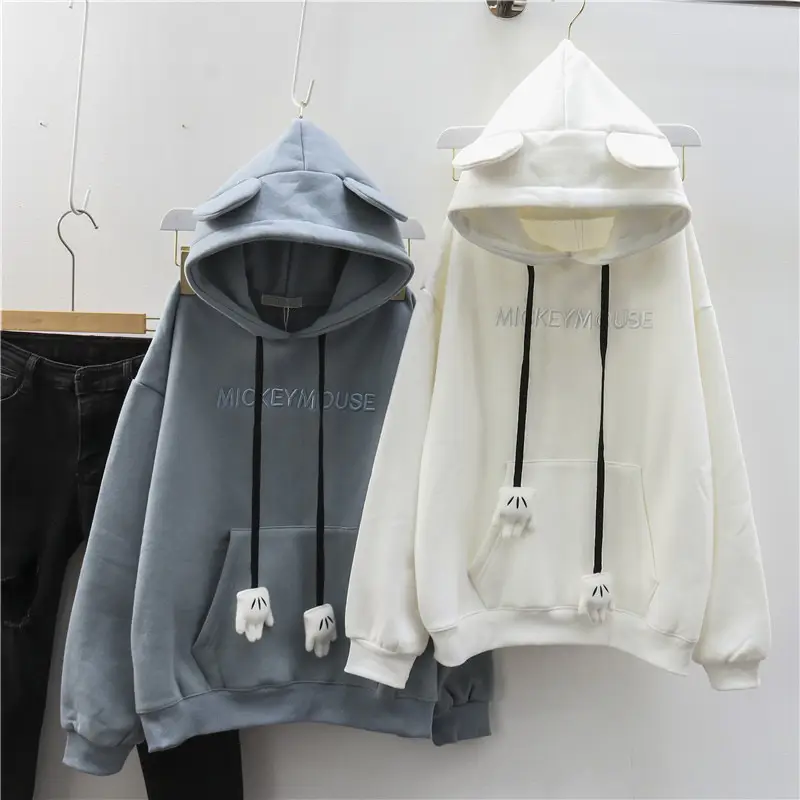 Women's White Hooded Fleece Sweatshirt Set Spring Autumn — feature 6
