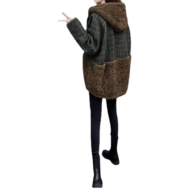 Lamb Wool Patchwork Hooded Coat for Women 2025 Winter - Image 6