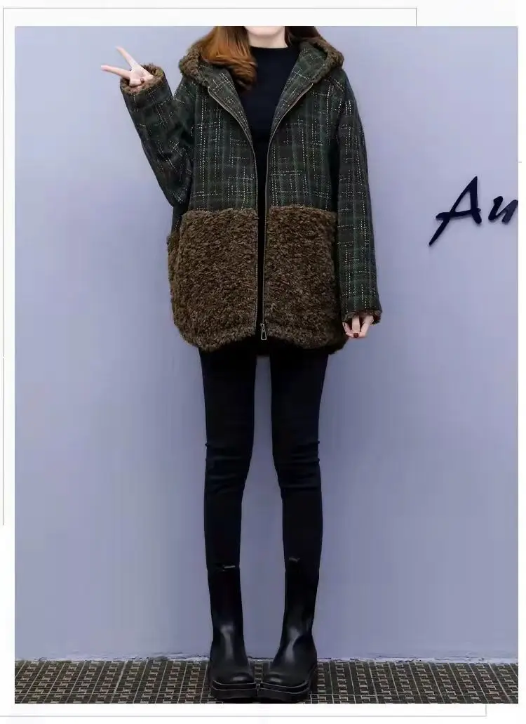 Lamb Wool Patchwork Hooded Coat for Women 2025 Winter — feature 11