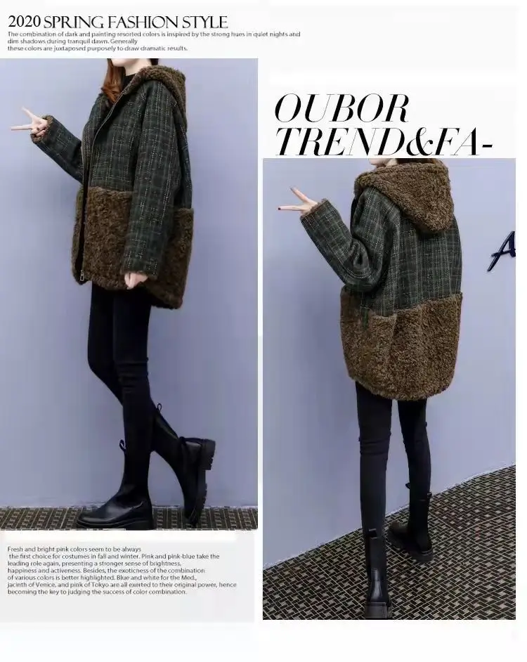 Lamb Wool Patchwork Hooded Coat for Women 2025 Winter — feature 12