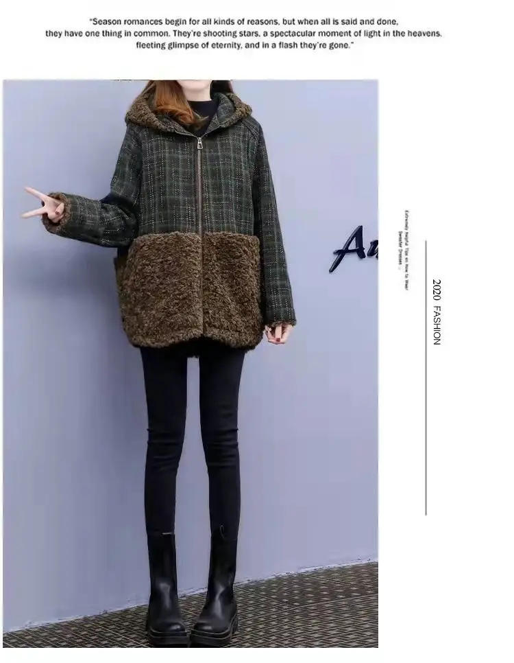 Lamb Wool Patchwork Hooded Coat for Women 2025 Winter — feature 13