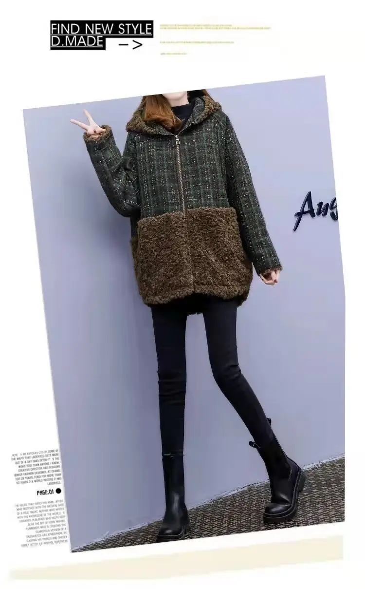 Lamb Wool Patchwork Hooded Coat for Women 2025 Winter — feature 14