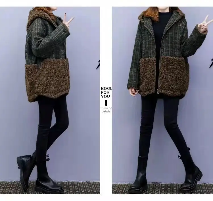 Lamb Wool Patchwork Hooded Coat for Women 2025 Winter — feature 15