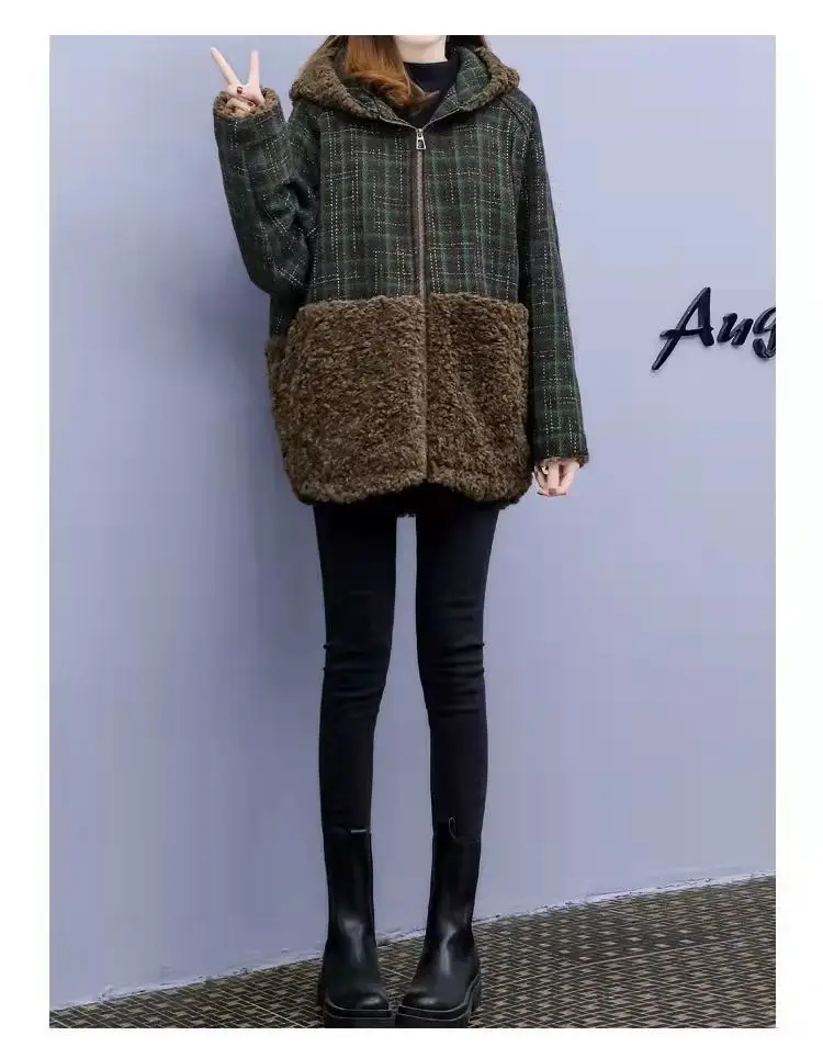 Lamb Wool Patchwork Hooded Coat for Women 2025 Winter — feature 16