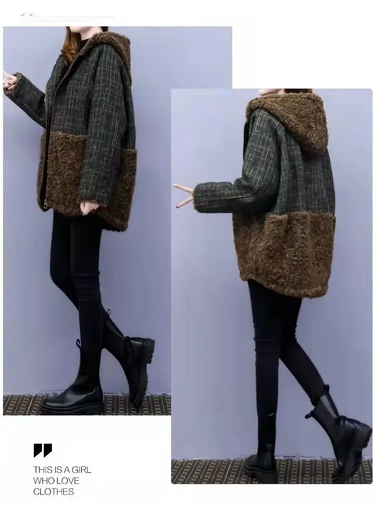 Lamb Wool Patchwork Hooded Coat for Women 2025 Winter — feature 17