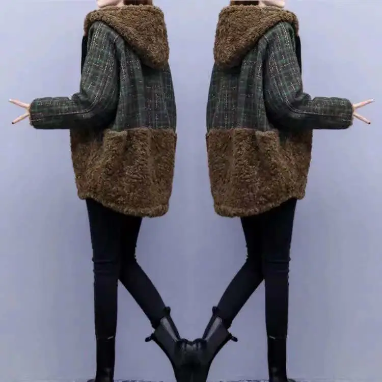 Lamb Wool Patchwork Hooded Coat for Women 2025 Winter — feature 18