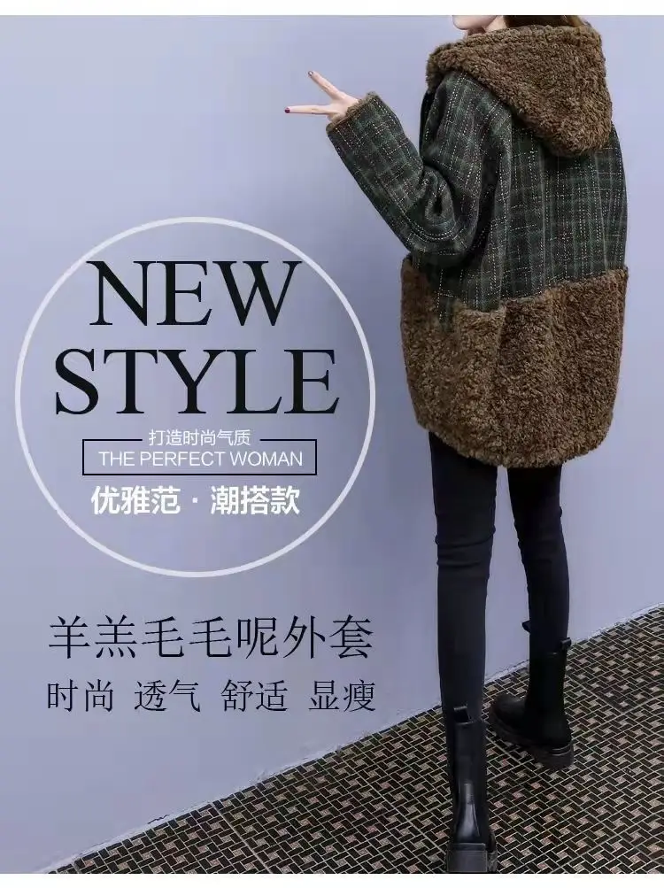 Lamb Wool Patchwork Hooded Coat for Women 2025 Winter — feature 2