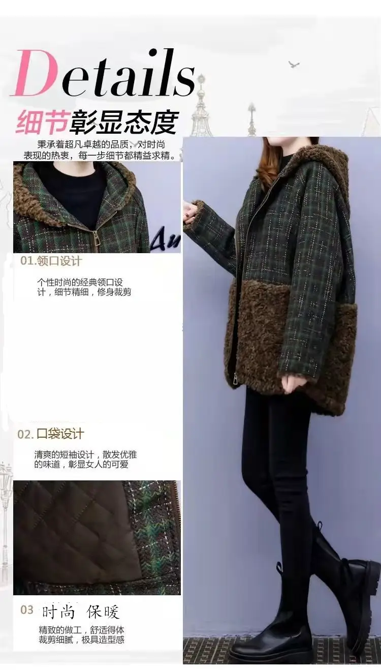 Lamb Wool Patchwork Hooded Coat for Women 2025 Winter — feature 5