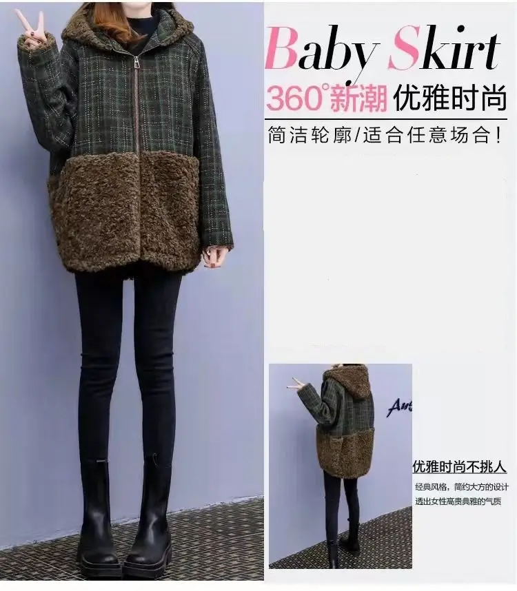 Lamb Wool Patchwork Hooded Coat for Women 2025 Winter — feature 6