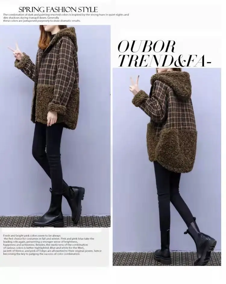 Lamb Wool Patchwork Hooded Coat for Women 2025 Winter — feature 8