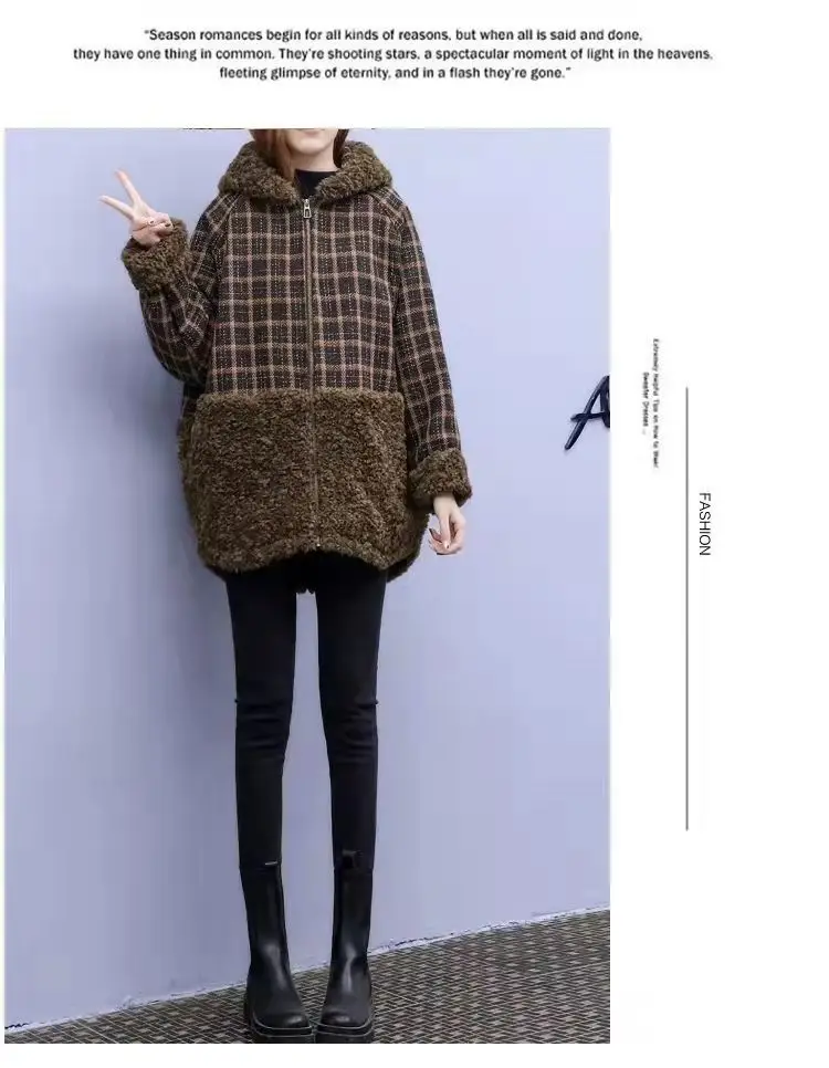 Lamb Wool Patchwork Hooded Coat for Women 2025 Winter — feature 9