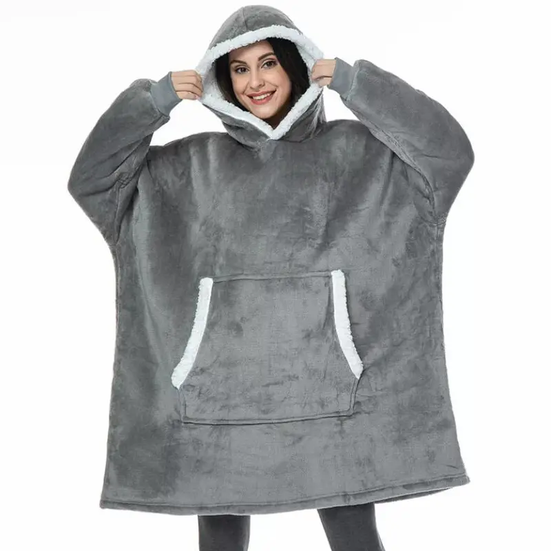 Black Hooded Fleece Lazy Pajamas for Men Women Winter Warm - Image 3