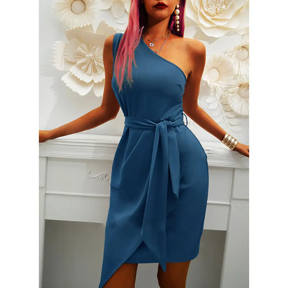 White Lace-Up Dress with Belted Waist for Women - Image 6