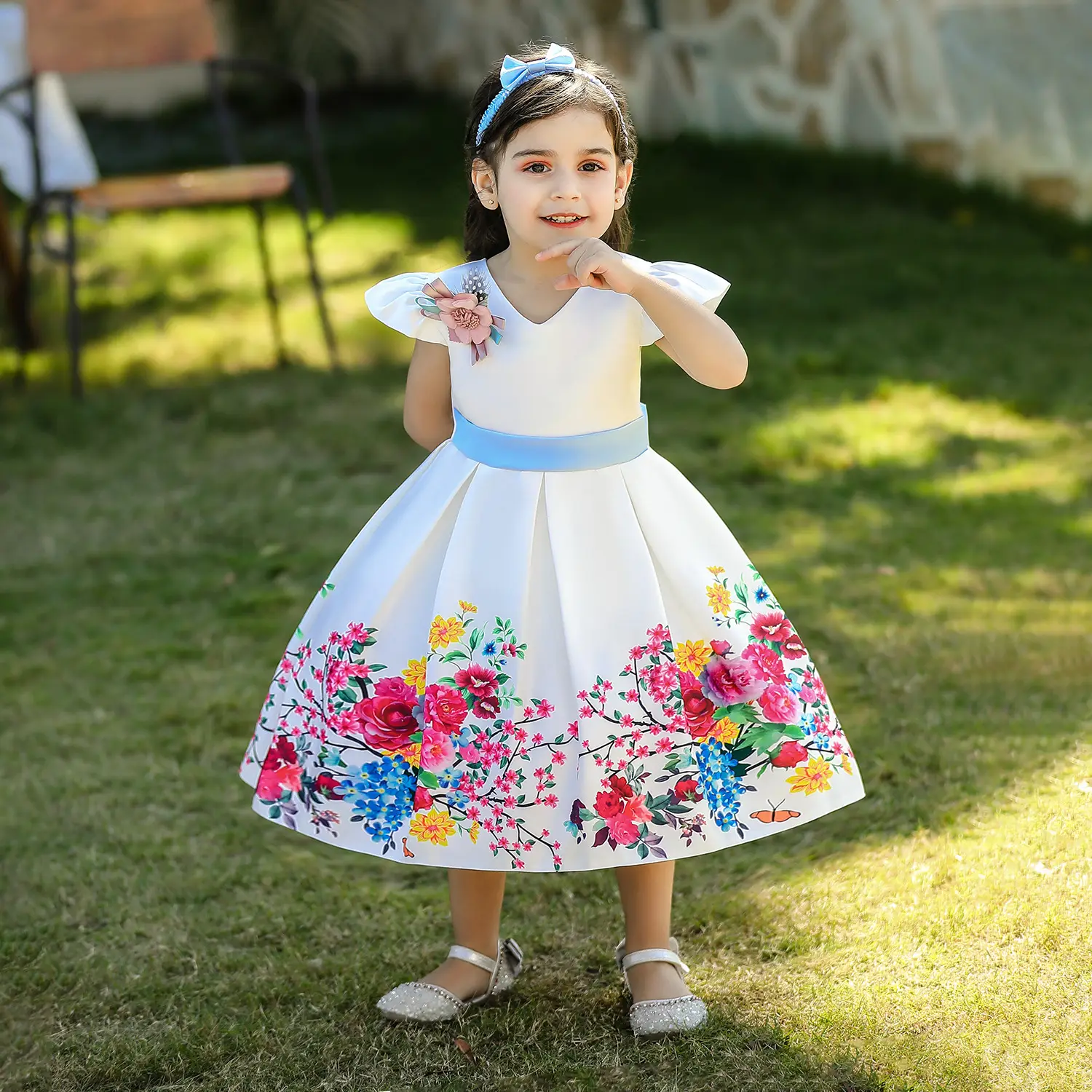 Girls Floral Bow Dress Baby One Year Old Pink - Image 8