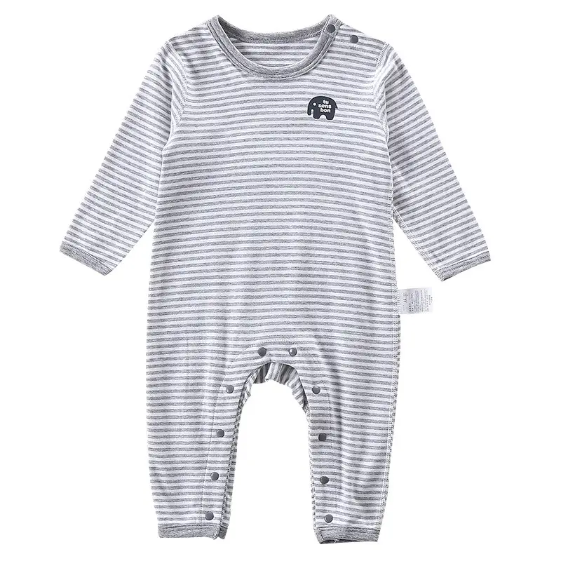 Newborn Baby Long Sleeve Cotton Hoodie Set Grey Striped - Image 7