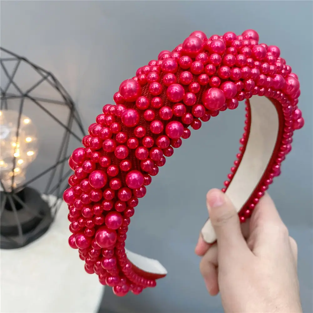 Heavy Handmade Pearl Crossbody Band Red Silver White - Image 5