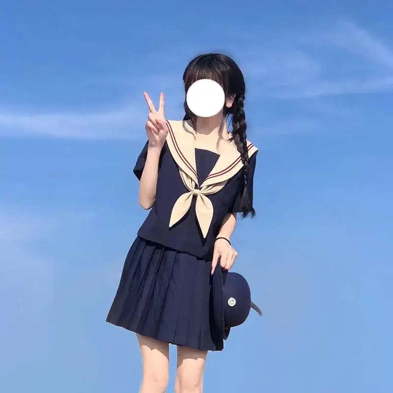 Navy Blue Japanese Sailor Suit Skirt Long Sleeve - Image 11