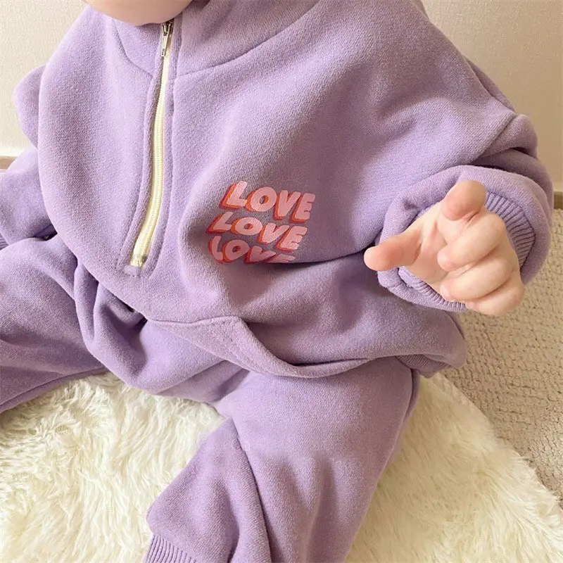 2025 Korean Style White Letter Print Kids Sweatshirt & Pants Set - Image 3