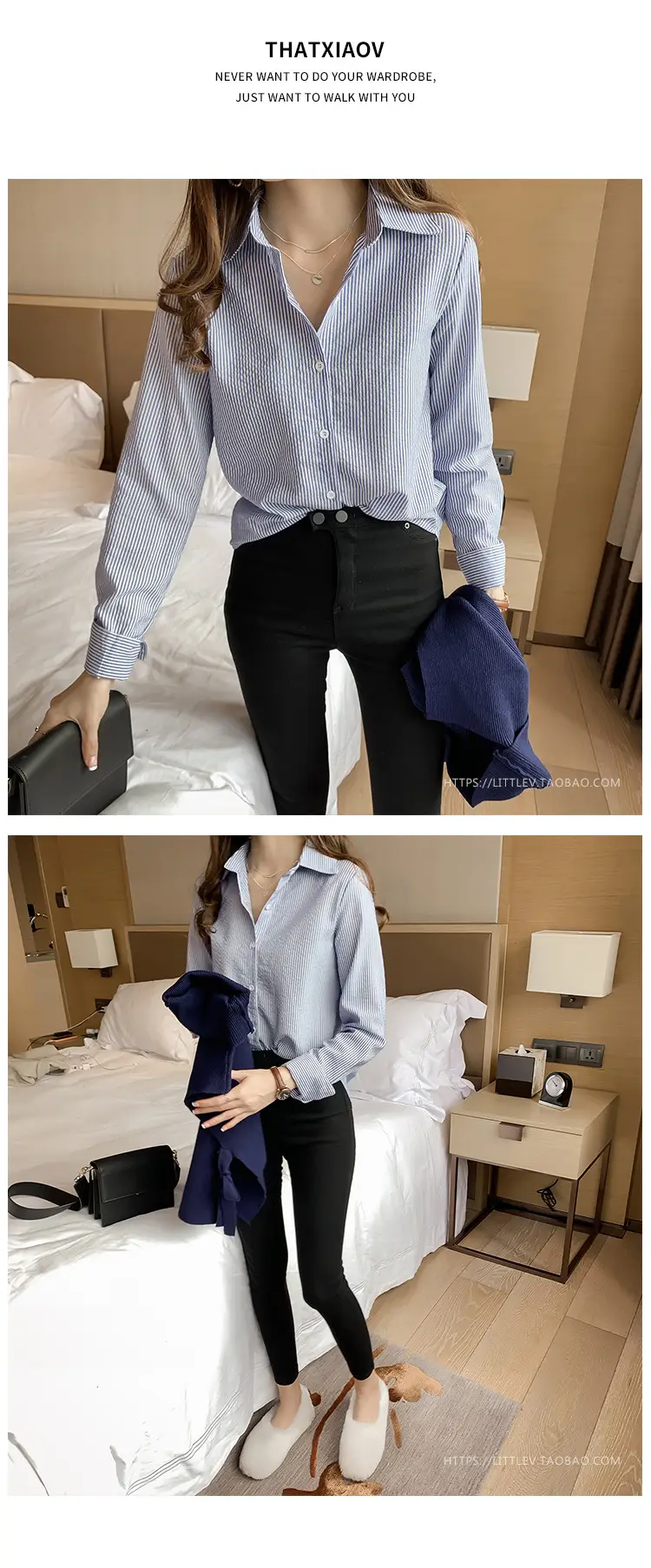 2026 Spring Plus Size Vertical Striped Shirt for Women — feature 6