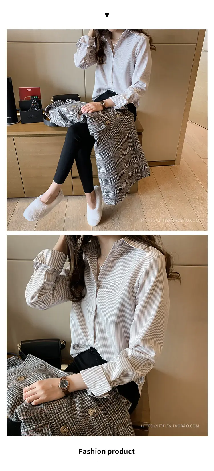 2026 Spring Plus Size Vertical Striped Shirt for Women — feature 8