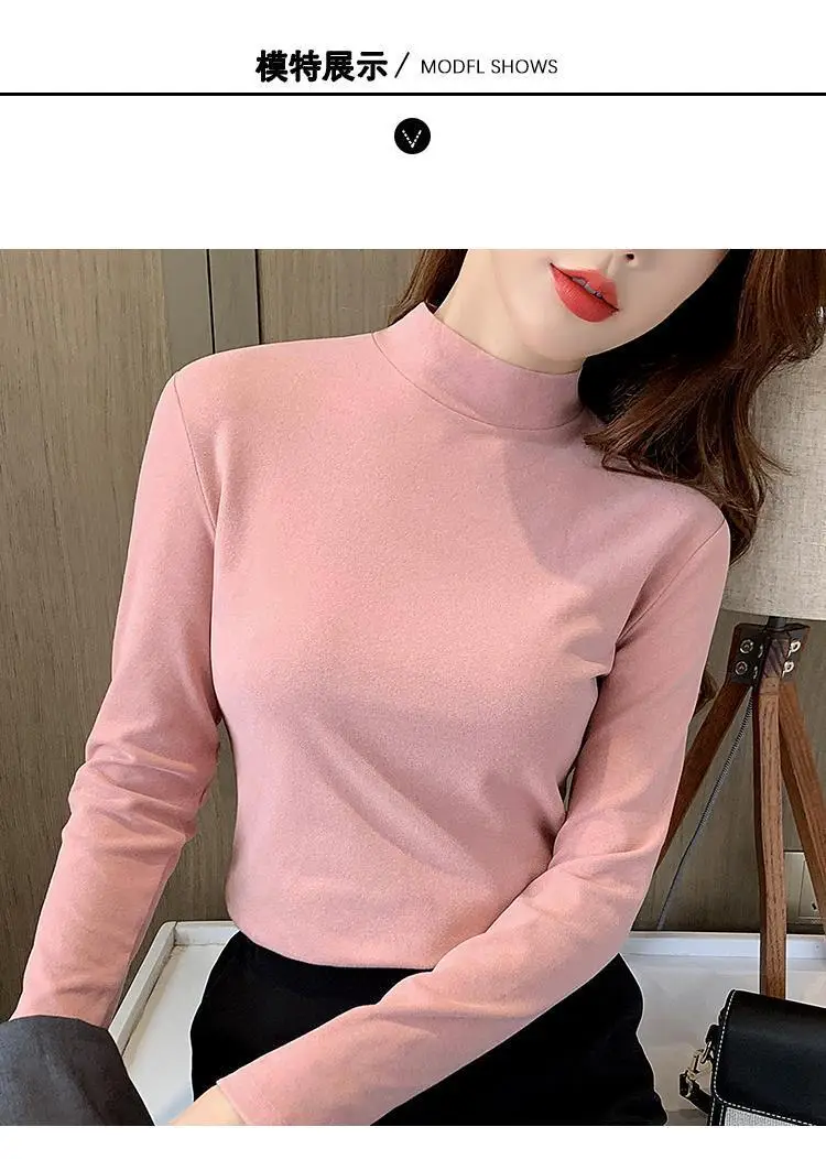 Women Velvet Semi-High Collar Top Yellow Long Sleeve — feature 2