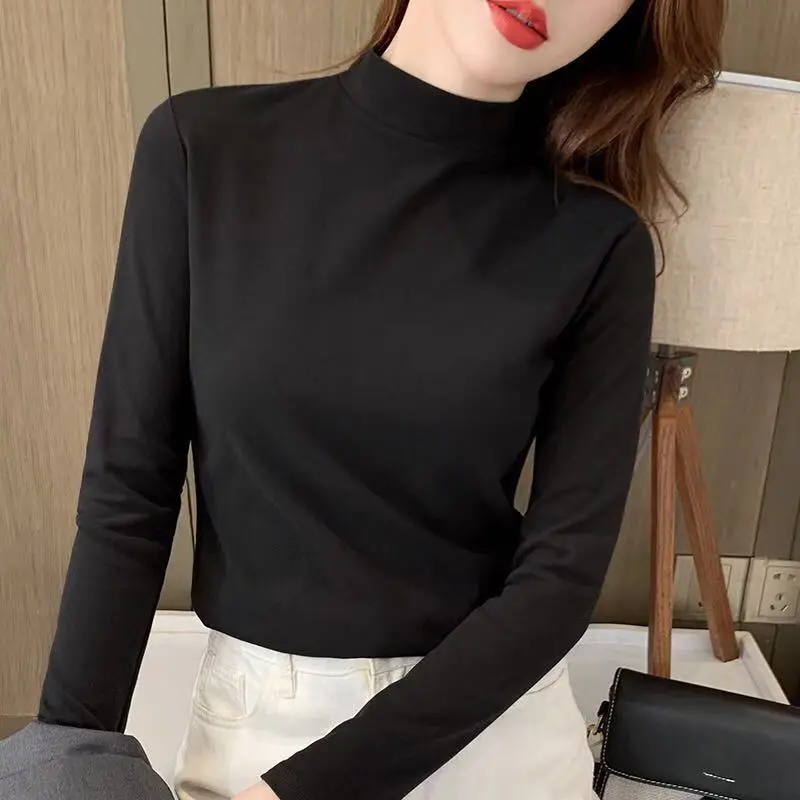 Women Velvet Semi-High Collar Top Yellow Long Sleeve — feature 7