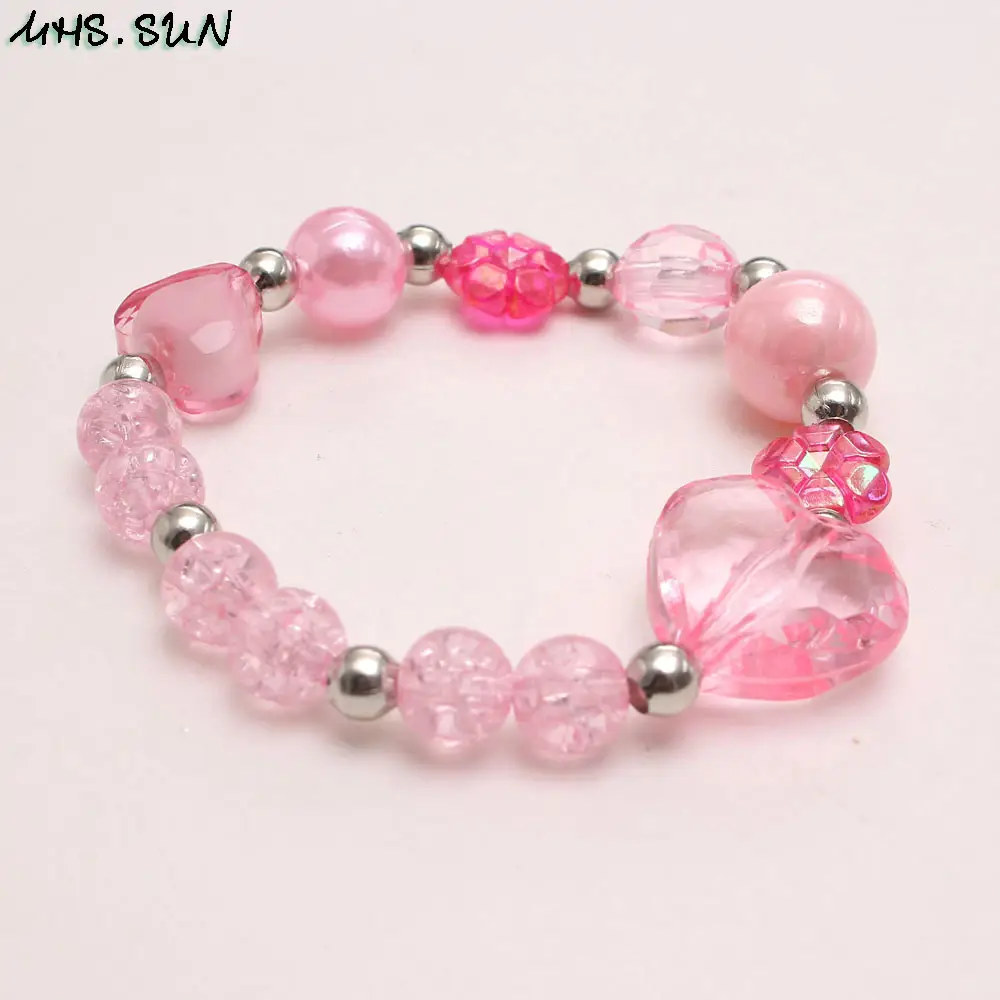 New Pink Love Pendant Children's Necklace Set Acrylic Beads - Image 3