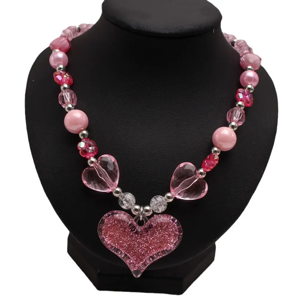 New Pink Love Pendant Children's Necklace Set Acrylic Beads - Image 5