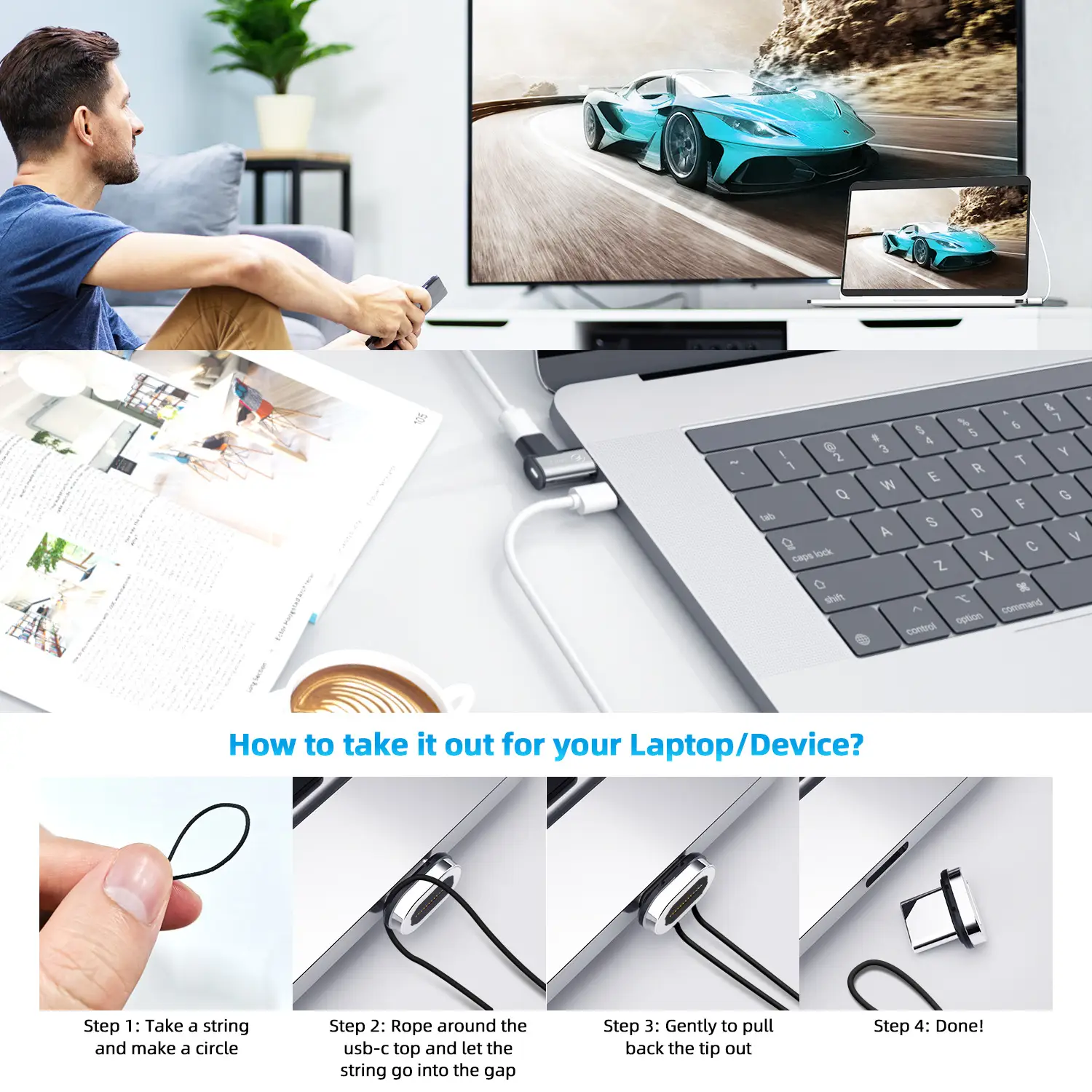 24Pin Magnetic USB3.1 Adapter for MacBook, iPad, Switch, Headphones — feature 9