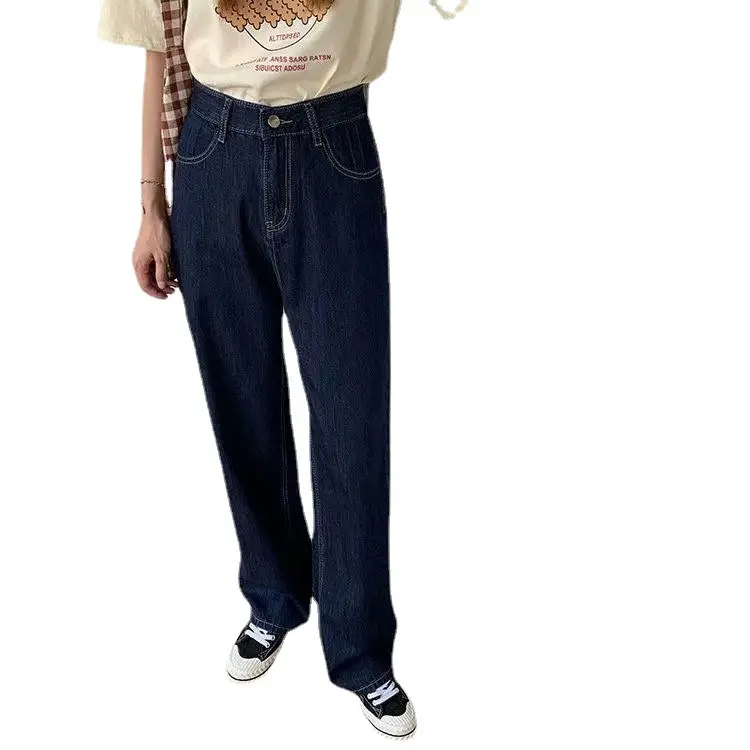 Women Dark Blue Wide Leg Pants High Waist 2026