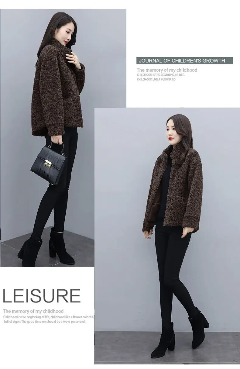 2021 Winter Women's Lambswool Coat Short Fur One-piece — feature 12