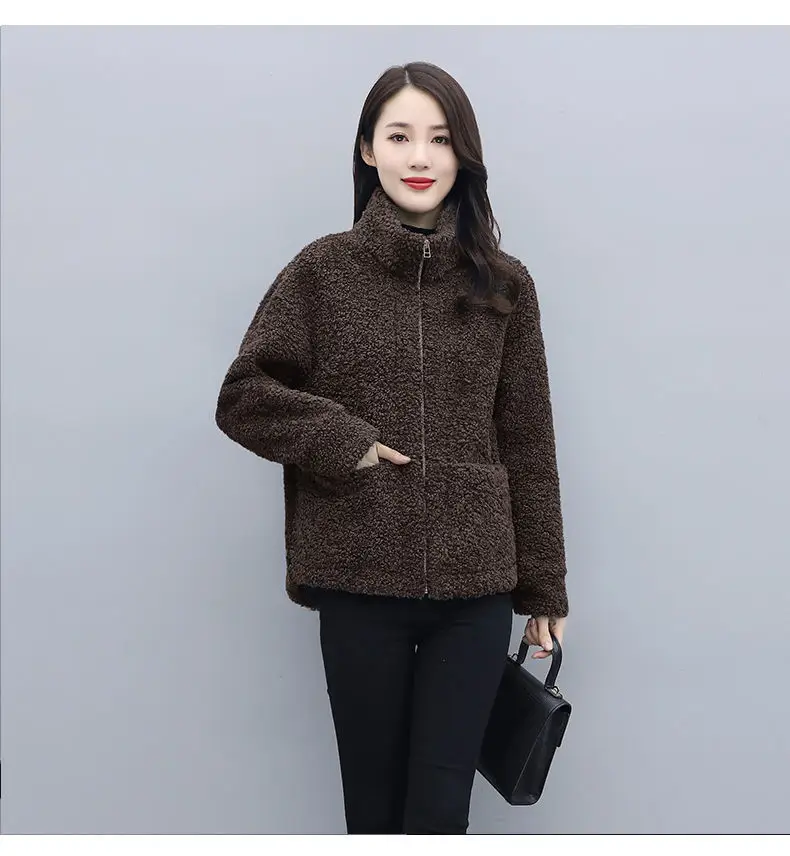 2021 Winter Women's Lambswool Coat Short Fur One-piece — feature 13