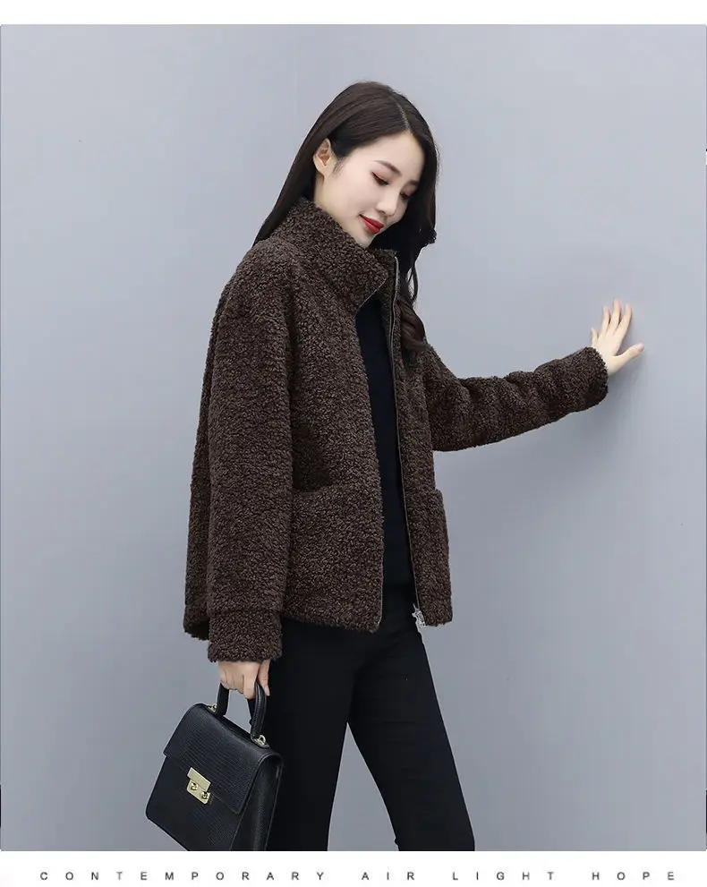 2021 Winter Women's Lambswool Coat Short Fur One-piece — feature 14