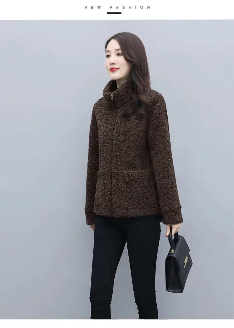 2021 Winter Women's Lambswool Coat Short Fur One-piece — feature 15