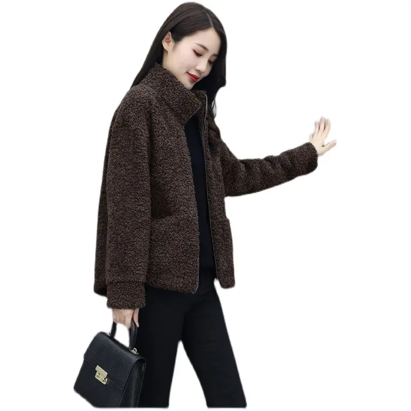 2021 Winter Women's Lambswool Coat Short Fur One-piece - Image 2