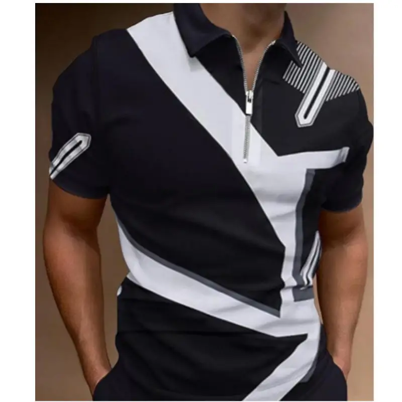 2025 Men's Geometric Print Polo Shirt Blue Purple