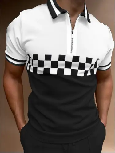 2025 Men's Geometric Print Polo Shirt Blue Purple