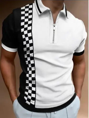 2025 Men's Geometric Print Polo Shirt Blue Purple