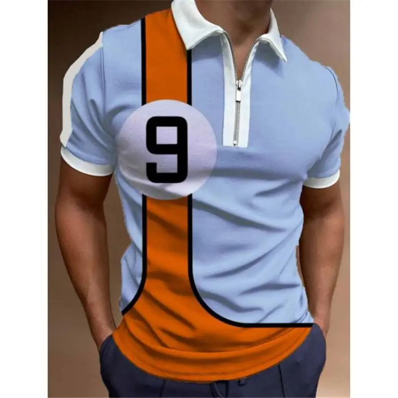 2025 Men's Geometric Print Polo Shirt Blue Purple