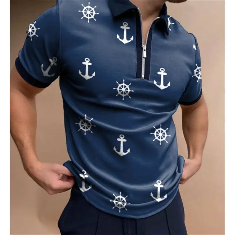 2025 Men's Geometric Print Polo Shirt Blue Purple