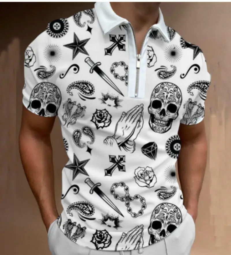 2025 Men's Geometric Print Polo Shirt Blue Purple