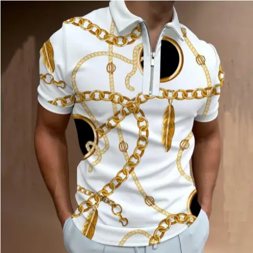 2025 Men's Geometric Print Polo Shirt Blue Purple