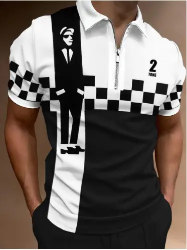 2025 Men's Geometric Print Polo Shirt Blue Purple