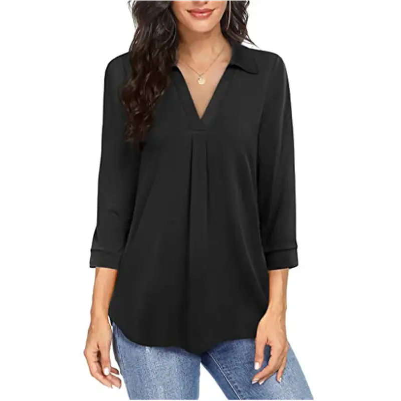 2021 V-Neck Chiffon Women's Pullover Top Blue Green Black Maroon - Image 6
