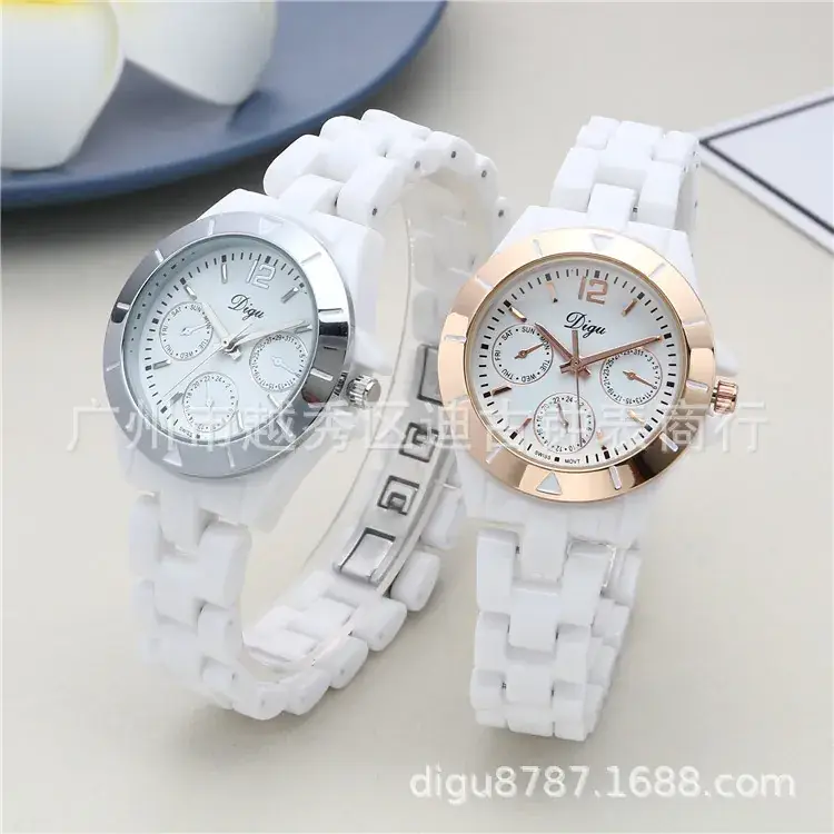 Women's White Ceramic Quartz Watch with Elegant Bracelet - Image 3