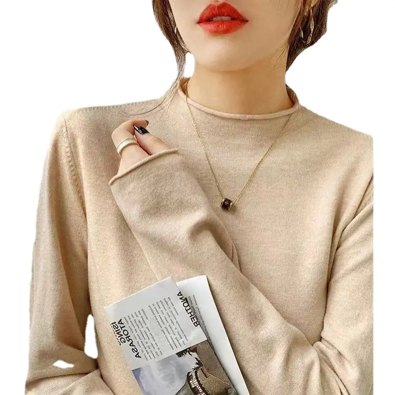 Women Half Turtleneck Shirt with Knitted Sleeve Winter Wear - Image 13