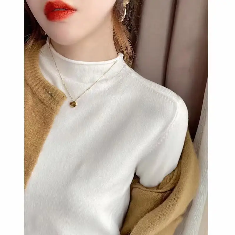 Women Half Turtleneck Shirt with Knitted Sleeve Winter Wear - Image 3