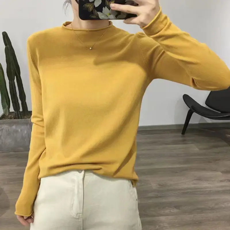 Women Half Turtleneck Shirt with Knitted Sleeve Winter Wear - Image 7